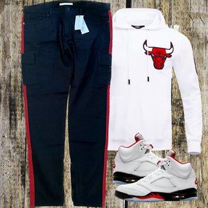 SOLD - ɢᴏʟᴅᴇɴ ᴅᴇɴɪᴍ ᴄᴀʀɢᴏ ᴘᴀɴᴛs ᴡɪᴛʜ sɪᴅᴇ sᴛʀɪᴘᴇs & ᴀɴᴋʟᴇ ᴢɪᴘᴘᴇʀs